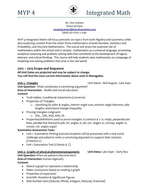 Myp 4 Integrated Math Le Jardin Academy