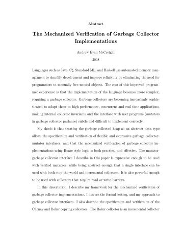 The Mechanized Verification of Garbage Collector ... - The Flint Project