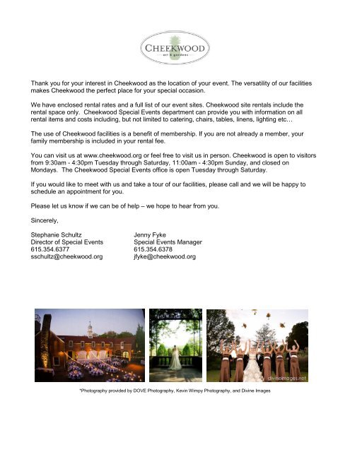 Thank you for your interest in Cheekwood as the location of your ...