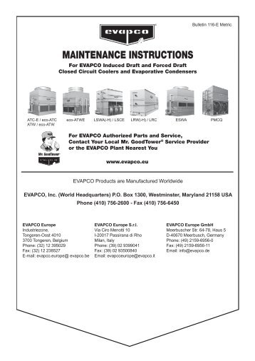 Closed Circuit Coolers and Evaporative Condensers - EVAPCO ...