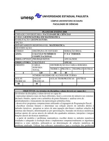 Cálculo Numérico Computacional (Lic. Matemática) - Unesp