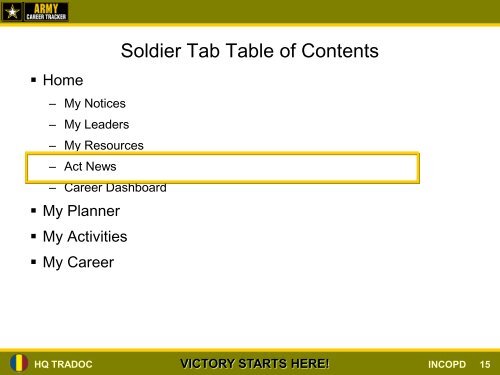 Army Career Tracker (ACT) CMF 88 - U.S. Army