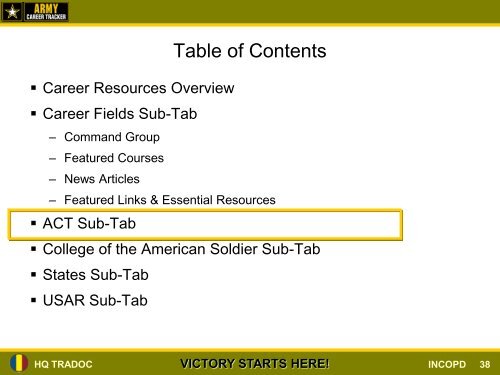 Army Career Tracker (ACT) CMF 88 - U.S. Army