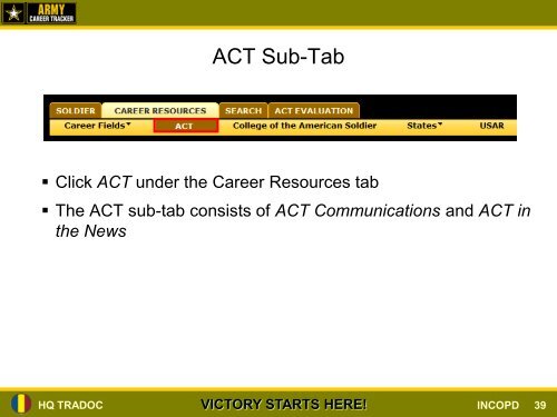 Army Career Tracker (ACT) CMF 88 - U.S. Army