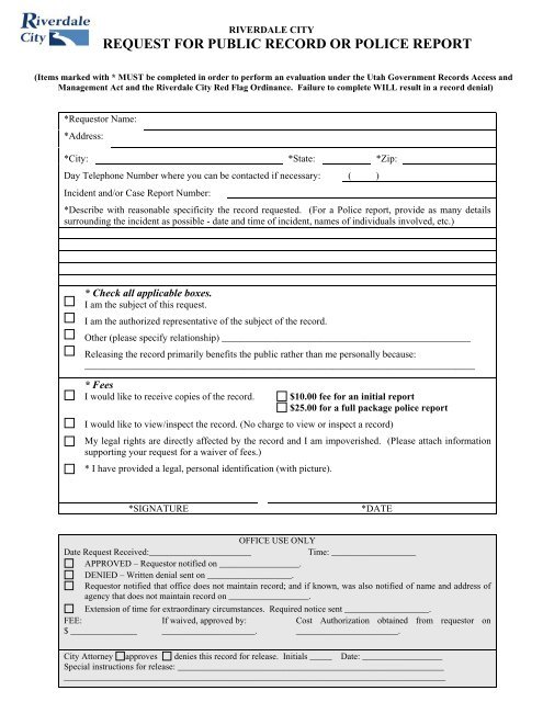 request for public record or police report - Riverdale City