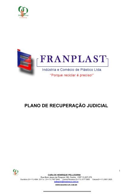 PLANO DE RECUPERAÇÃO JUDICIAL - Rmilani.com.br