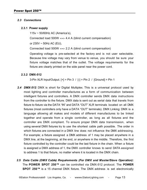 Power Spot 250 User Manual (pdf) - Elation Professional