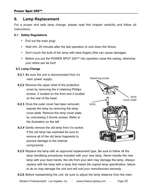 Power Spot 250 User Manual (pdf) - Elation Professional