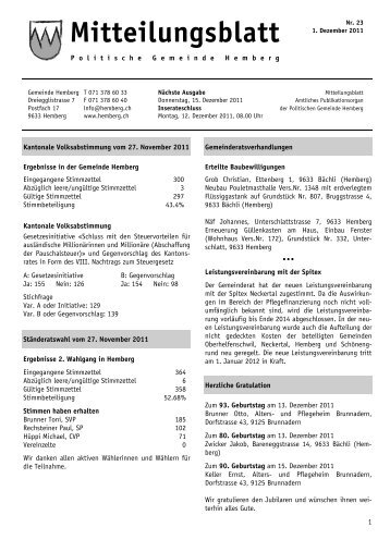 Mitteilungsblatt vom 1. Dezember [PDF, 540 KB] - Gemeinde Hemberg