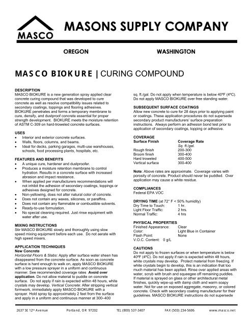 Masco Biokure Curing Compound Masco Net
