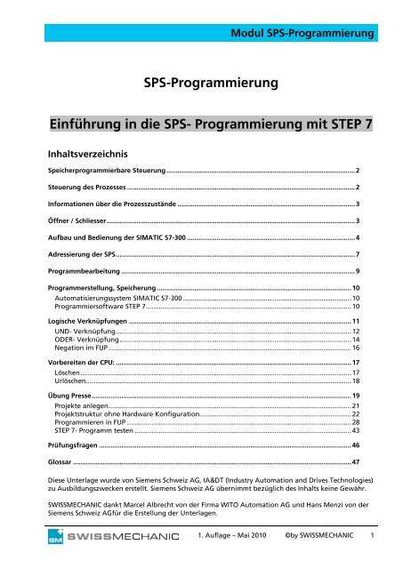 SPS-Programmierung EinfÃ¼hrung in die SPS ... - Swissmechanic
