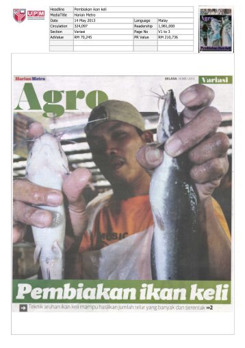 Pembiakan ikan keli - Universiti Putra Malaysia