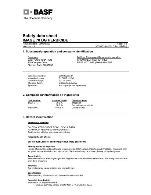 Safety data sheet IMAGE 70 DG HERBICIDE - WP Law, Inc.