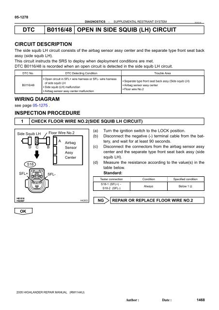 DTC B0116/48 OPEN IN SIDE SQUIB (LH) CIRCUIT - Highlander Club