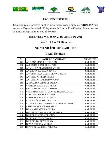 Cronograma da Entevista - Educador - INSTRUIR