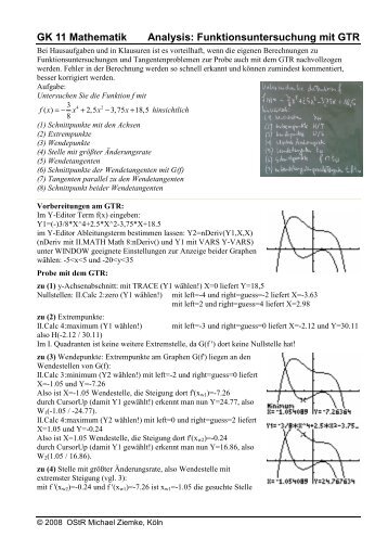 GK 11 Mathematik Analysis: Funktionsuntersuchung mit GTR