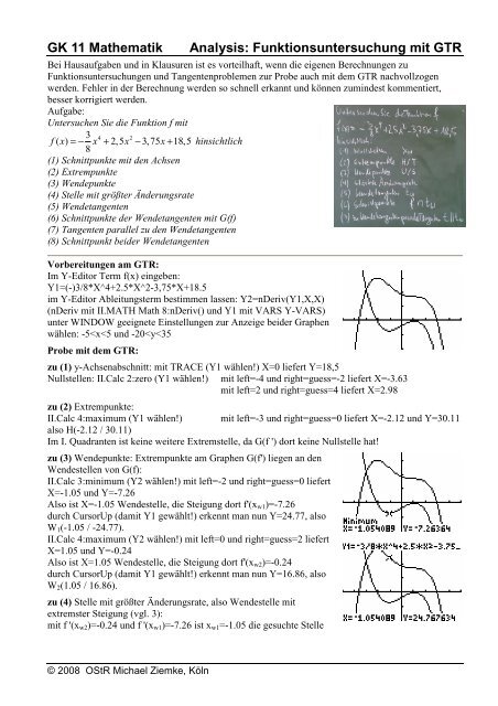 GK 11 Mathematik Analysis: Funktionsuntersuchung mit GTR