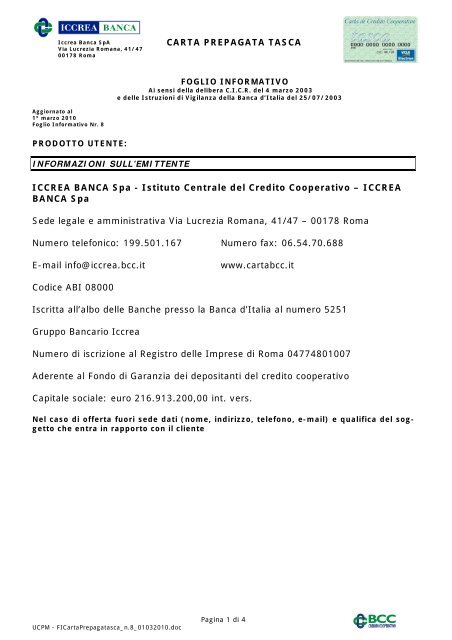 CARTA PREPAGATA TASCA ICCREA BANCA ... - Banca Don Rizzo