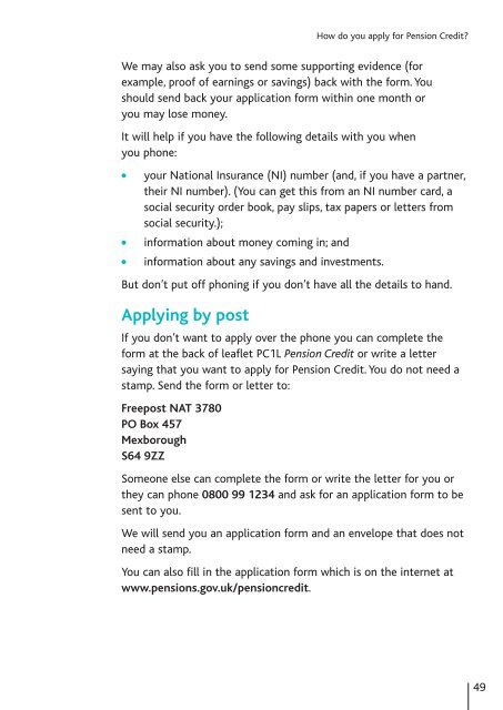 PC10 Pension Credit - Communities and Local Government