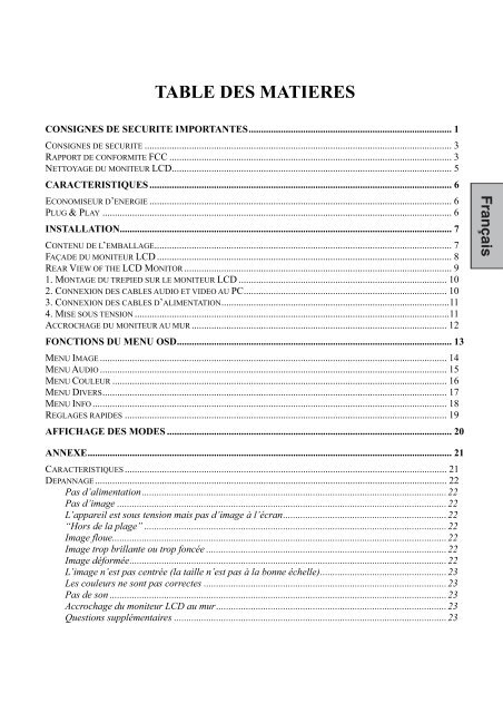 table of contents