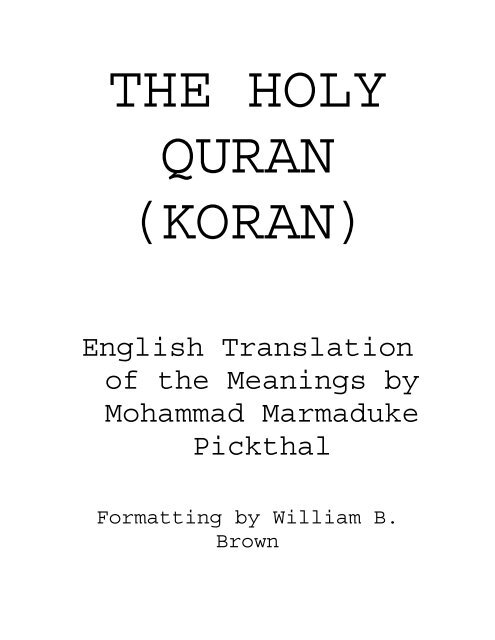 The English Quran, Plain Text - Holybooks.com