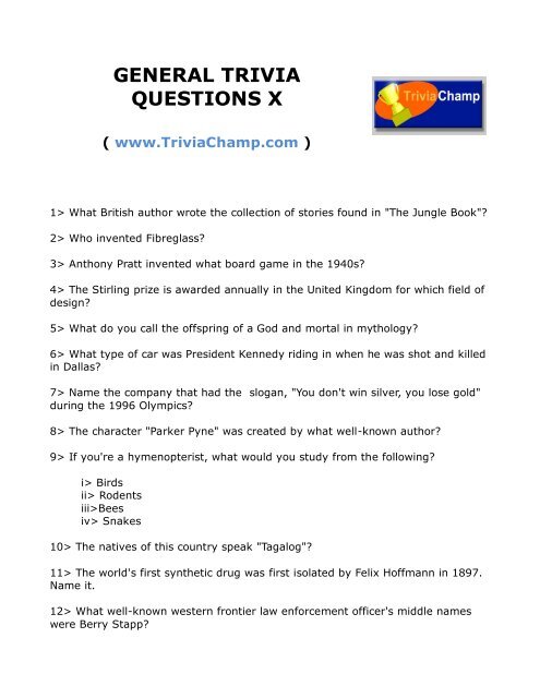 General Trivia Questions X Trivia Champ