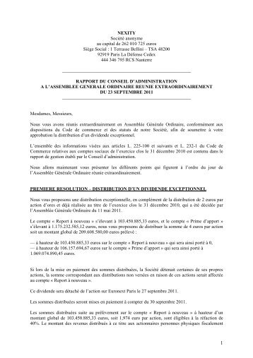Rapport du conseil d'administration Ã  l'AG du 23 septembre ... - Nexity