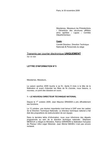 Lettre d'information nÂ° 5 du 30 novembre 2009 - FÃ©dÃ©ration ...