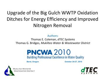Upgrade of the Big Gulch WWTP Oxidation Ditches for ... - pncwa