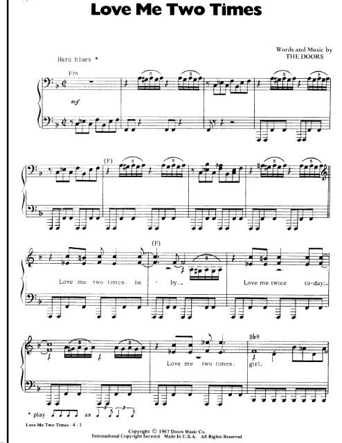 The Doors â€“ Love Me Two Times - Daily Piano Sheets