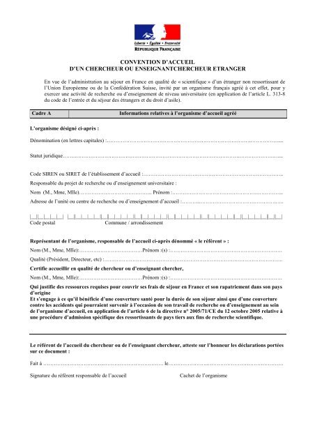 la Convention d'Accueil pour un visa long sÃ©jour > Ã  3 mois.