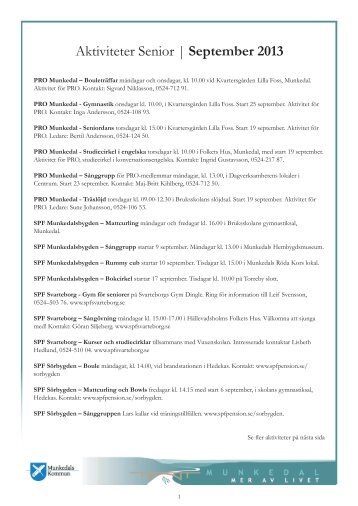 Aktiviteter Senior | September 2013