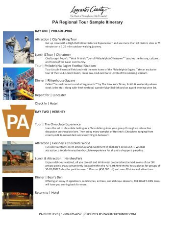 PA Regional Tour Sample Itinerary - Group Tours - Lancaster County