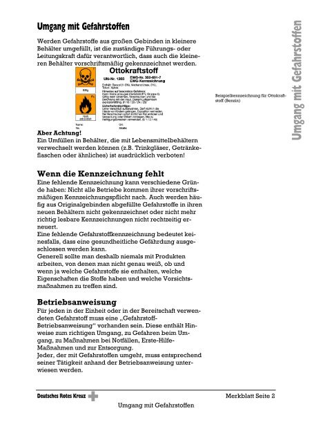 Merkblatt Umgang mit Gefahrstoffen