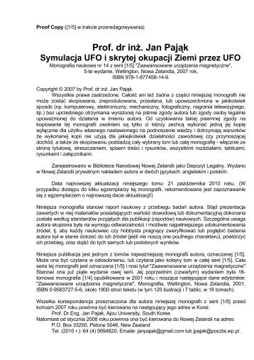 Prof. dr inÅ¼. Jan PajÄk Symulacja UFO i skrytej okupacji ... - Menu 1