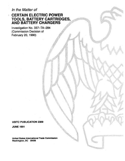 Certain Electric Power Tools, Battery Cartridges, and ... - USITC