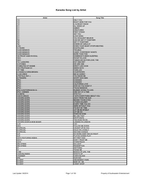 Karaoke Song List by Artist - Southeastern Entertainment!