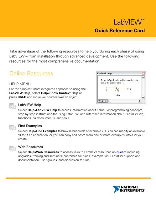 LabVIEW Quick Reference Card - Cours