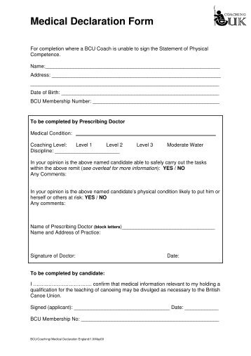 BCU Coach Medical Declaration Form (V1-0) - Canoe England