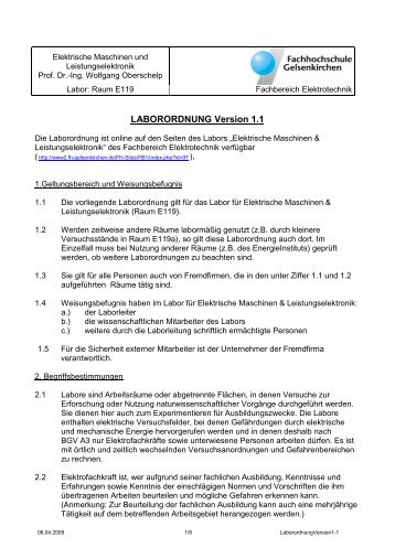 LABORORDNUNG Version 1.1 - Elektrotechnik