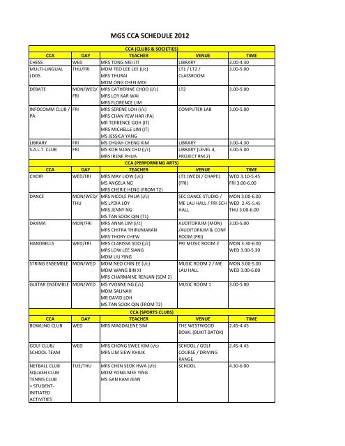 MGS CCA SCHEDULE 2012 - Methodist Girls' School