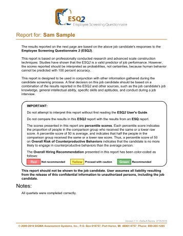 esq2 sample report - Sigma Assessment Systems, Inc.