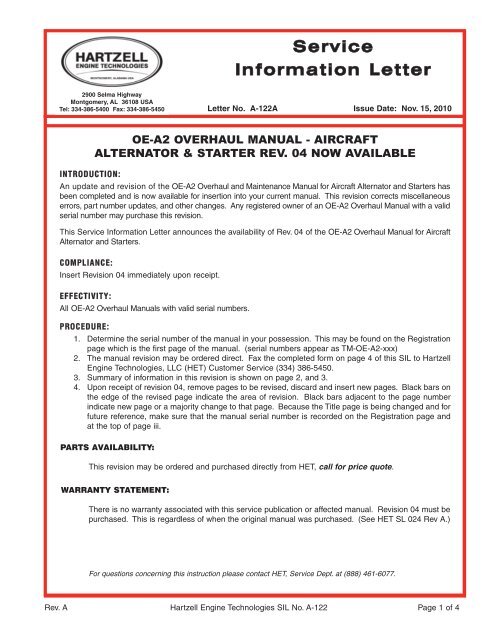 oe-a2 overhaul manual - Hartzell Engine Technologies