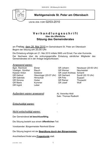 ausschüsse des gemeinderates 2010 - Marktgemeinde St. Peter am ...