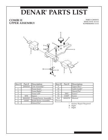 denar® parts list combi ii upper assembly - Whip Mix