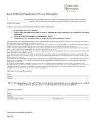 Release of Information to Personal Representative Form - Memorial ...