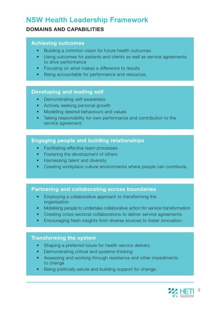 The NSW Health Leadership Framework - HETI