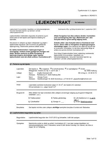 LEJEKONTRAKT for beboelse - Ungbodanmark.dk