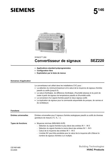 5146 Convertisseur de signaux SEZ220 - Dupont Sanitaire