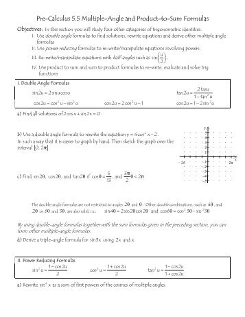 Pre-Calculus 5.5 Multiple-Angle and Product-to-Sum Formulas